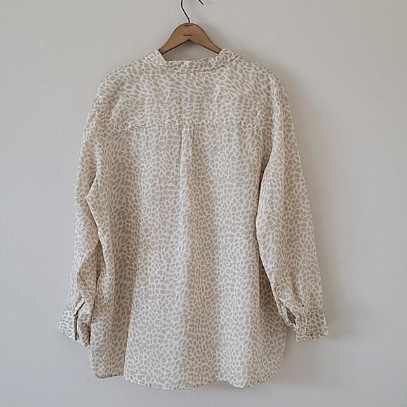 Gap 100% Linen Light Leopard Long Sleeve Boyfriend Shirt Size XXL - Picture 4 of 7